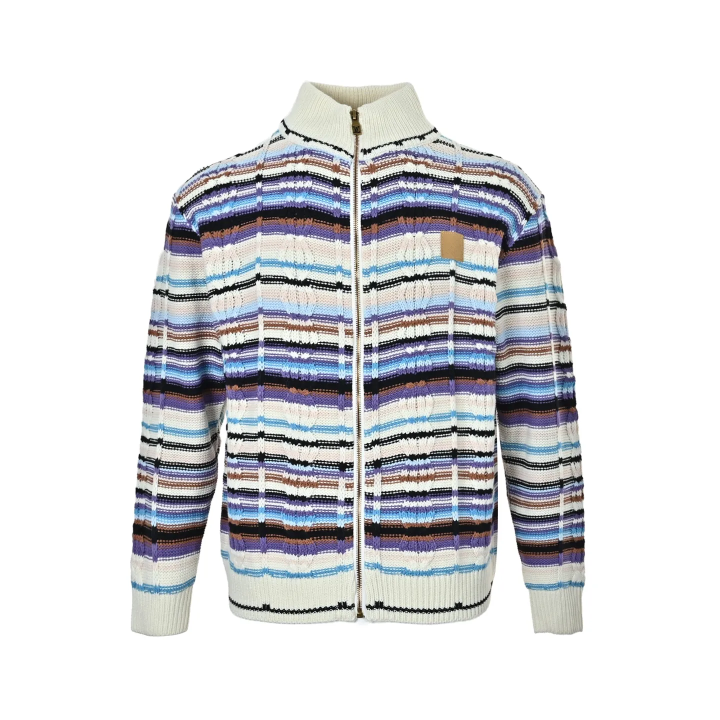 Louis Vuitton/Louis Vuitton Retro Color Striped Stand Collar Zip Knit Cardigan